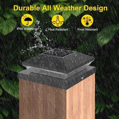 T-SUN Solar Post Cap Lights, 6 Pack – Warm & Cool White, Waterproof, Fits 4x4/5x5/6x6 Posts
