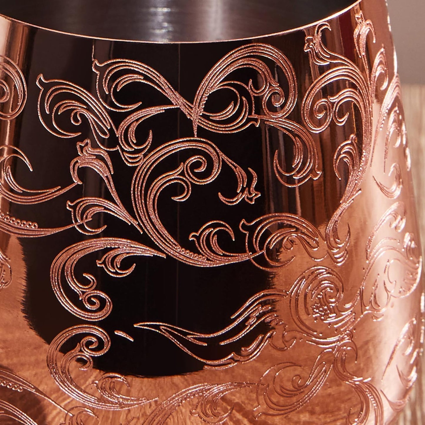 Sky Fish Etched Stainless Steel Wine Glasses With Copper Plated,Set of 2(17oz) Wine Goblets