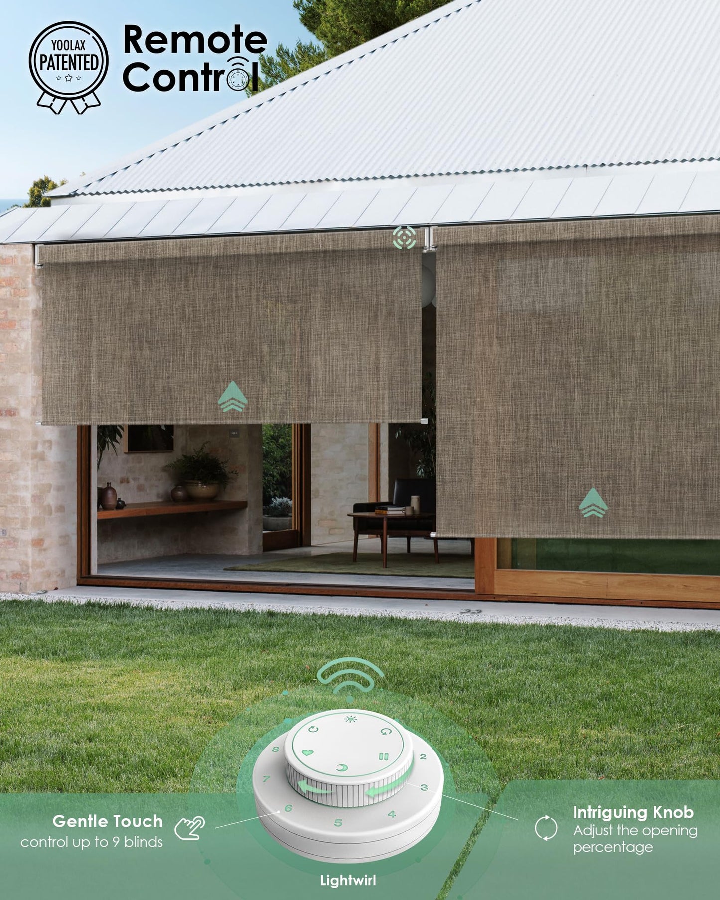 Yoolax Motorisierte Außenrollos, Smart-Jalousien, kompatibel mit Alexa Google, Sonnenschutz mit Fernbedienung, Smart-Jalousien für Veranda, Terrasse, wasserdichte Rollos, individuell anpassbar (3 % Offenheit, Alpine Rock) 