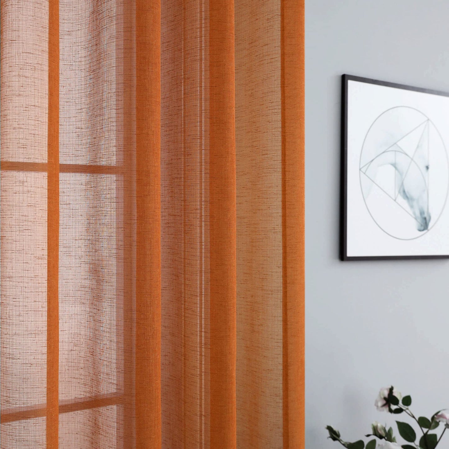 Burnt Orange Sheer Curtains 96 Inches Long for Living Room 2 Panel Set Grommet Window Coverings Pumpkin Winter Curtain for Dining Room Home Office Sunroom Cabin Closet Door Halloween Decor Brown 52x96