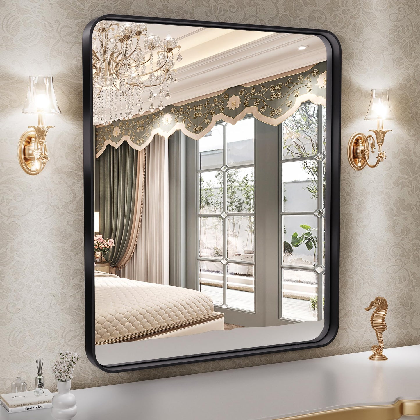 Hasipu Wall Mirrors Decorative, 40" Mirror Wall Decor, Beveled Edge Frameless Wall Mount Round Mirror for Living Room