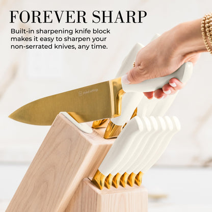 Copper Knife Set with Block - 14 PC Self Sharpening Knife Block Set