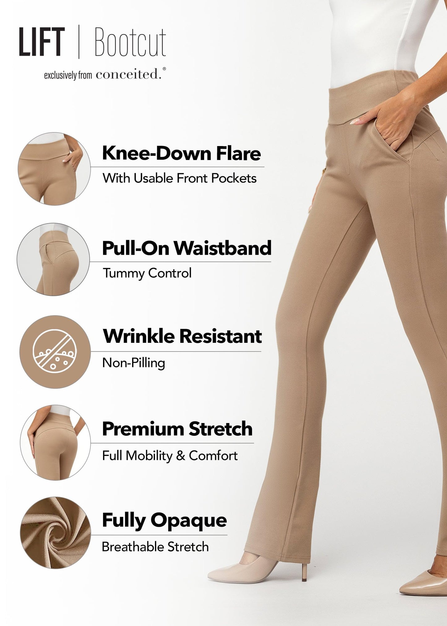 Conceited Dress Pants Women - Stretchy - Tummy Control - All Day Comfort Wear to Work - Womens Pants in Regular and Plus Size