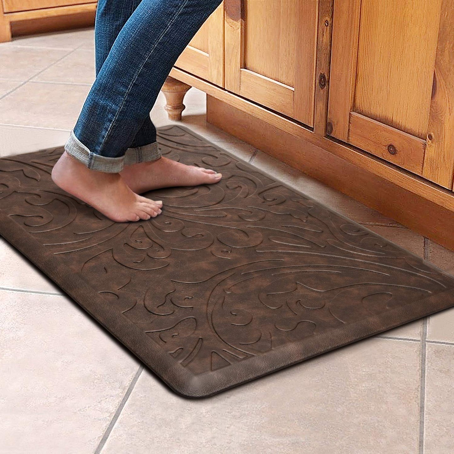 KMAT Tapis de cuisine rembourré anti-fatigue, imperméable, antidérapant, ergonomique, confortable, pour la maison, le bureau, l'évier, la buanderie, le bureau, 43,9 cm (l) x 71,1 cm (L), gris 