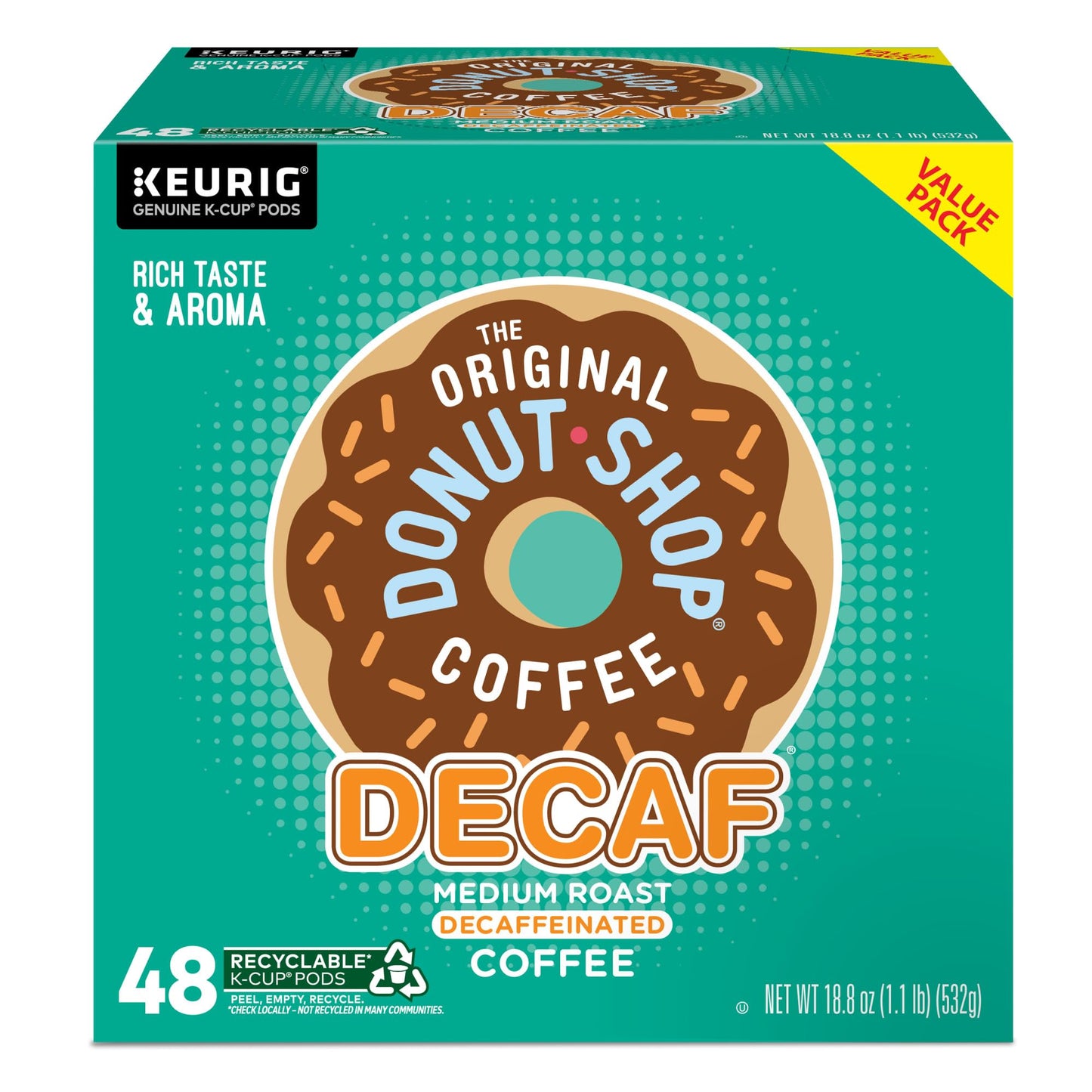 The Original Donut Shop Decaf Keurig Einzelportions-K-Cup-Pads, mittlere Röstung, 48 Stück 