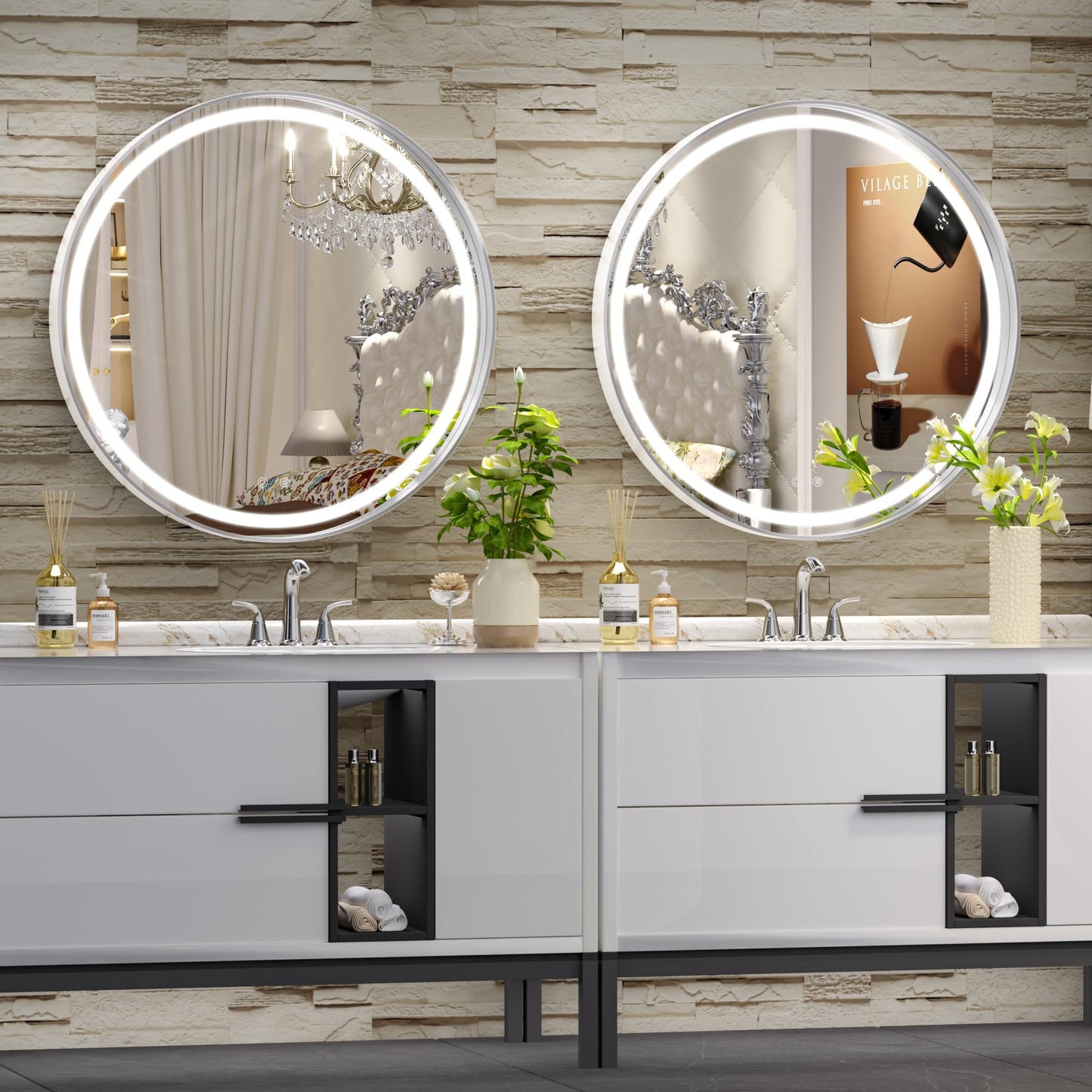 Hasipu Wall Mirrors Decorative, 40" Mirror Wall Decor, Beveled Edge Frameless Wall Mount Round Mirror for Living Room