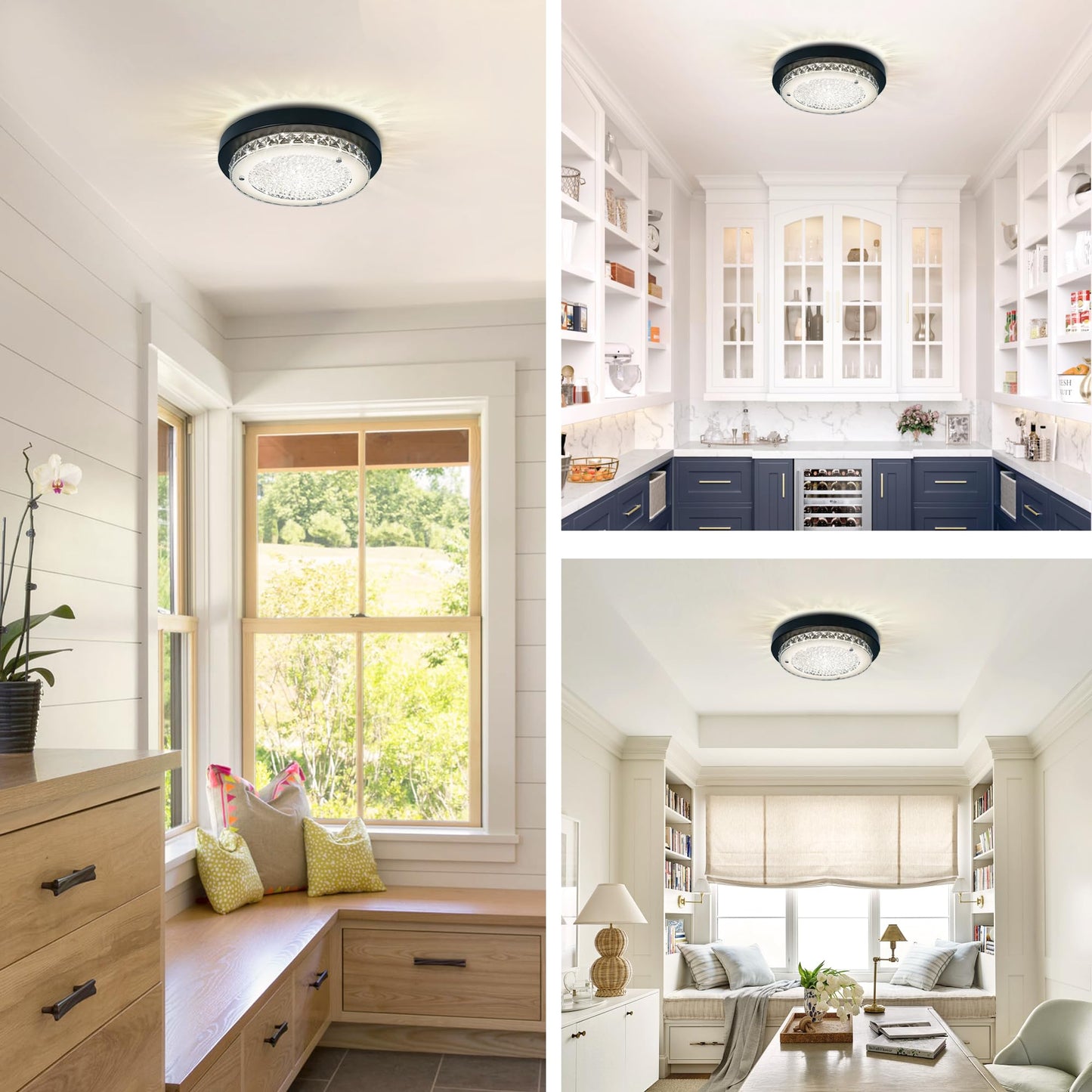 Black Crystal Flush Mount Ceiling Light – Modern Dimmable LED