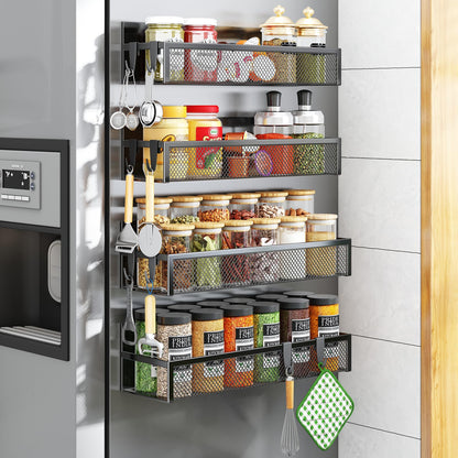 Magnetic Spice Rack for Refrigerator, 6 Pack Magnetic Shelf, Fridge Magnet Organizer with Moveable 12 Hooks, Magnetic Fridge Shelf for Kitchen Organization and Storage (6 Pack)