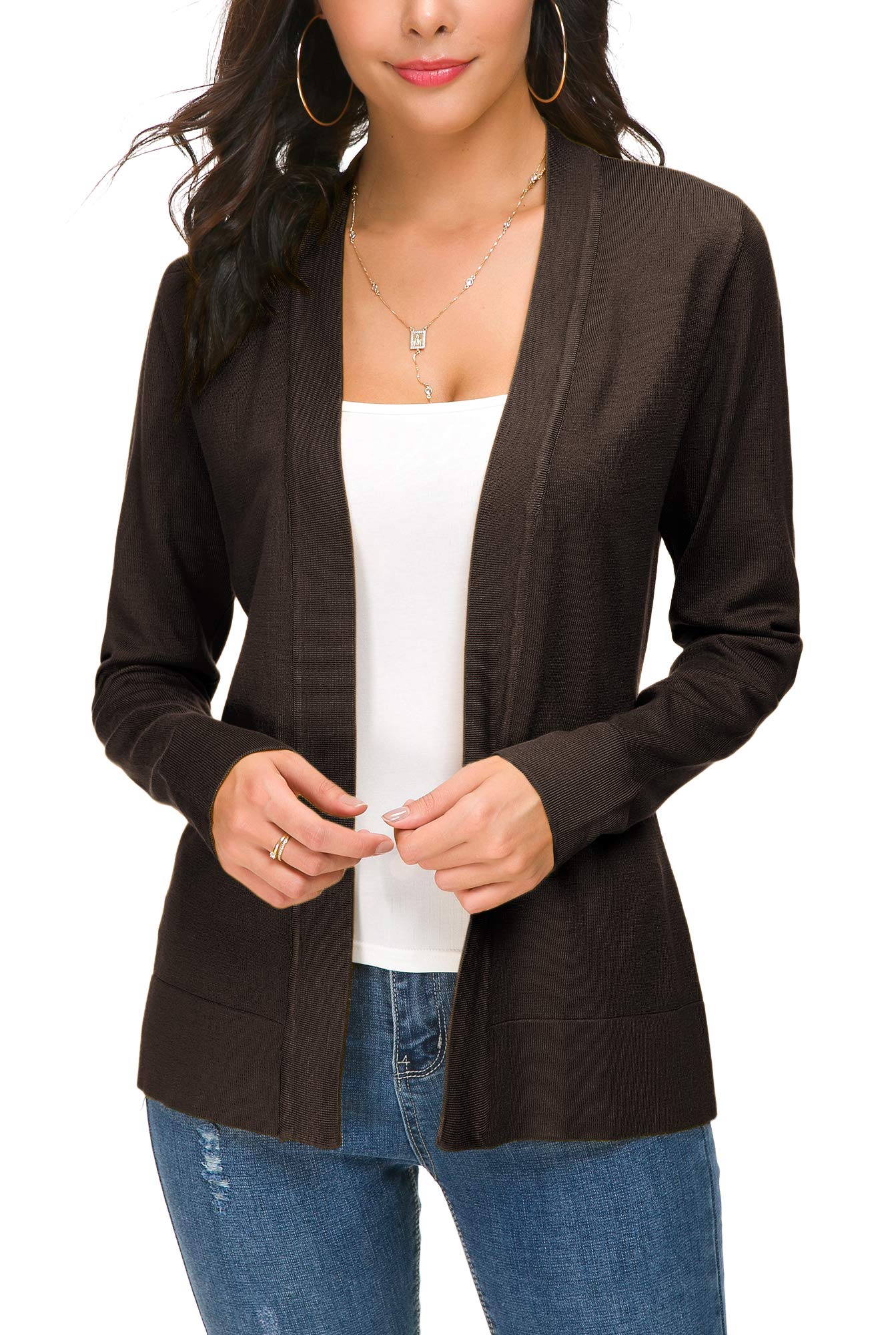 Cardigan en tricot ouvert sur le devant pour femme, manteau à manches longues