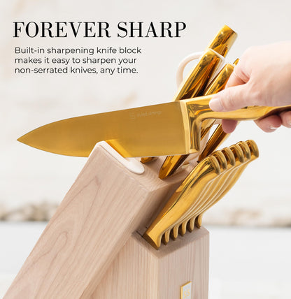 Copper Knife Set with Block - 14 PC Self Sharpening Knife Block Set