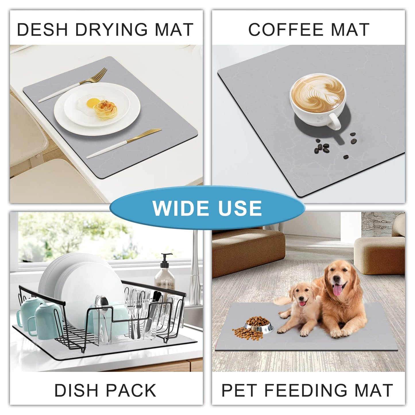 Coffee Maker Mat for Countertops, Coffee Bar Accessories Fit Under Coffee Machine Mat, 19"x12" Rubber Backed Coffee Pots, Table Mat Under Appliance, Dish Drying Mat, Marble Gray for Kitchen Counter