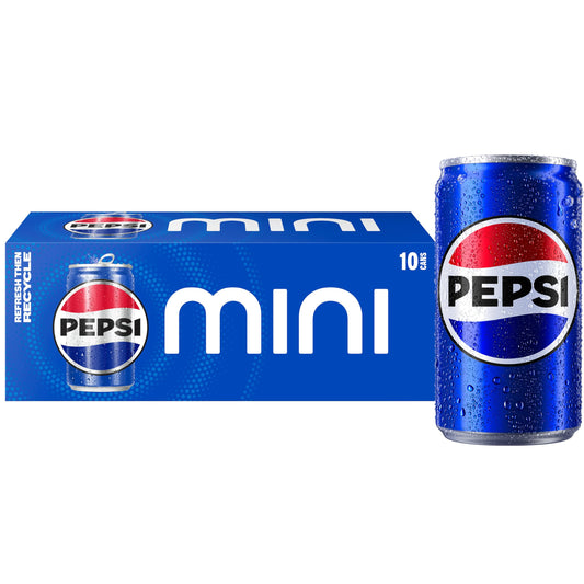 Mini-canettes de soda Pepsi de 220 ml (paquet de 10) (l'emballage peut varier) 