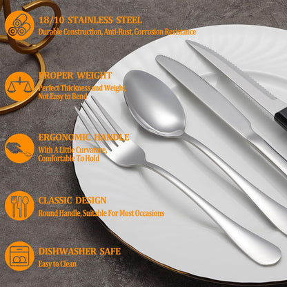 24-Piece Silverware Set with Steak Knives – Stainless Steel Flatware for 4