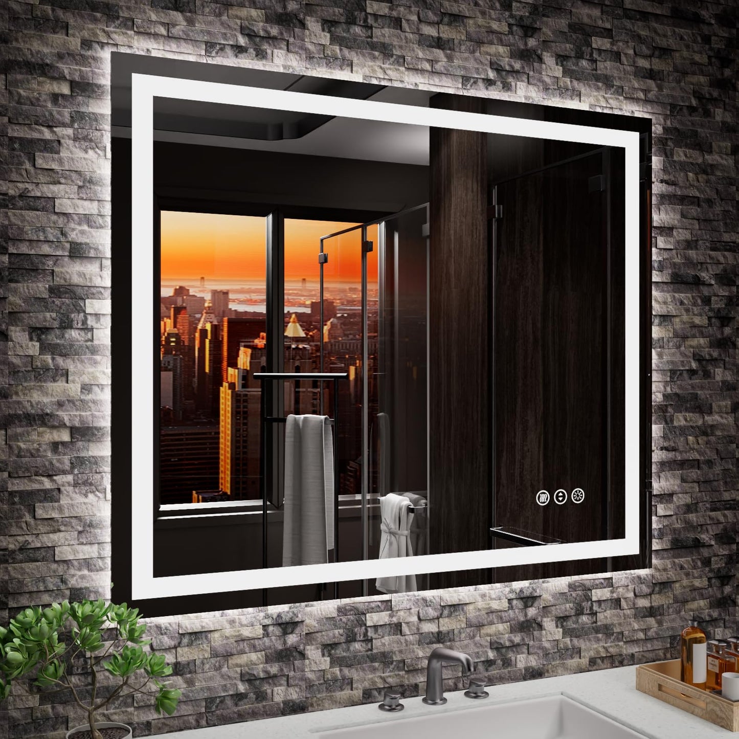 Amorho 20"x 28" LED Bathroom Mirror with Black Frame, Front Light and Backlit(Controlled Separately), Stepless Dimmable, Anti-Fog, Shatter-Proof, 3 Colors, Memory