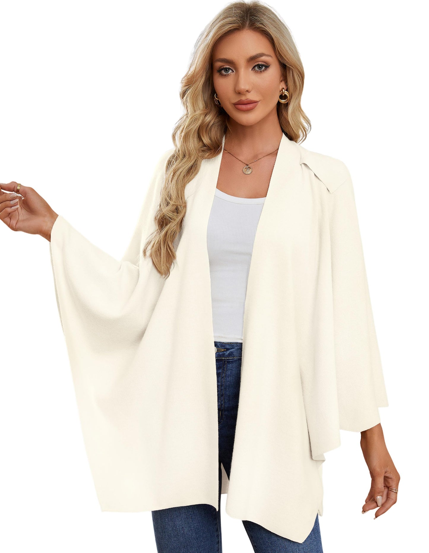 PULI Femmes Grand Poncho Croisé Sur Le Devant Pull Enveloppant Topper Tricoté Élégant Châles Cape pour l'Automne Hiver