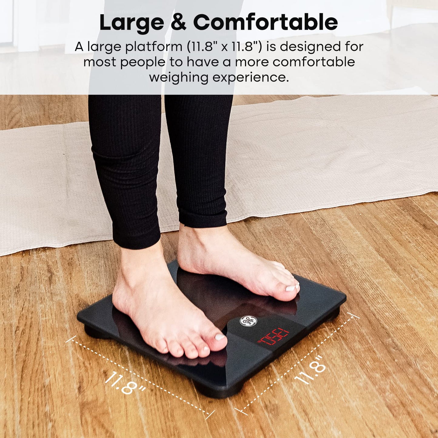 Balance de salle de bain GE Poids corporel : balance numérique IMC Éligible FSA HSA Balance de mesure robuste pour personnes Balance de pesée Bluetooth précise Balance électronique, noire 