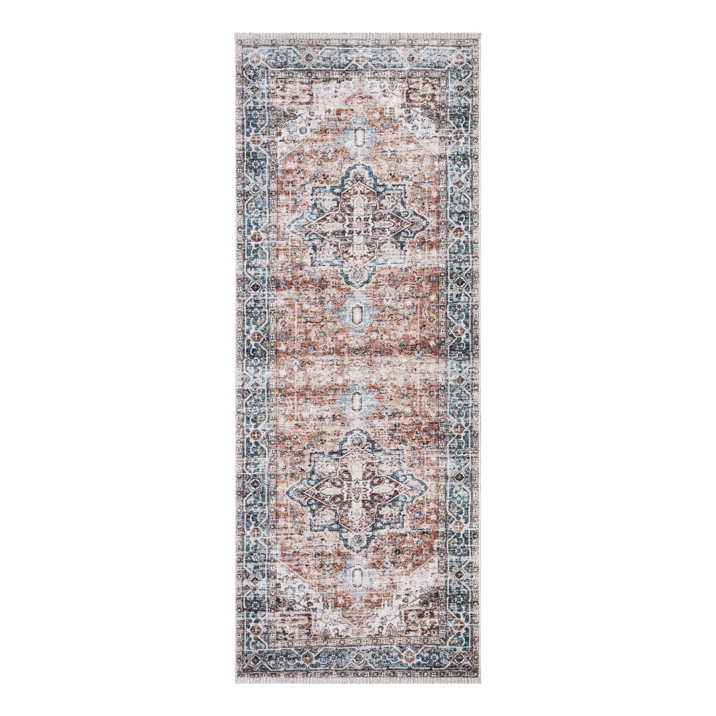 Bloom Rugs Caria, waschbarer, rutschfester Teppich, 4 x 6 Zoll, blauer traditioneller Teppich für Wohnzimmer, Schlafzimmer, Esszimmer und Küche, genaue Größe: 4 x 6 Fuß 