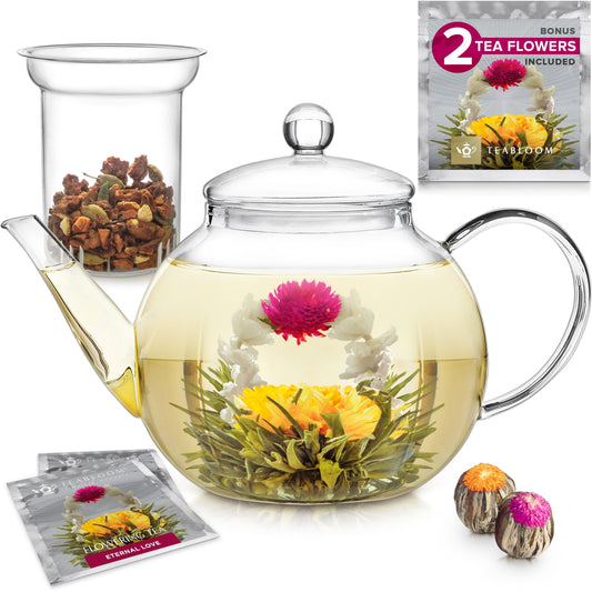 Teabloom Elegant Glass Teapot & Infuser – Brew, Bloom & Enjoy