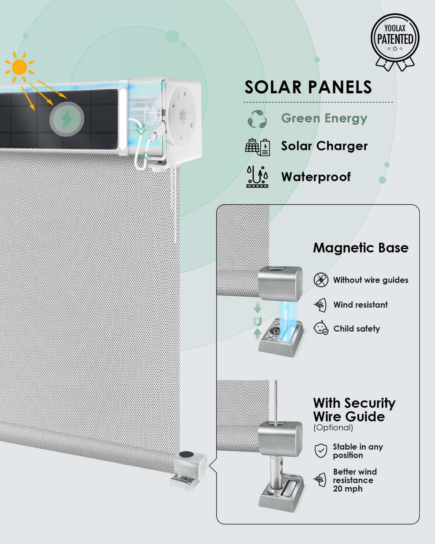 Yoolax Motorisierte Außenrollos, Smart-Jalousien, kompatibel mit Alexa Google, Sonnenschutz mit Fernbedienung, Smart-Jalousien für Veranda, Terrasse, wasserdichte Rollos, individuell anpassbar (3 % Offenheit, Alpine Rock) 