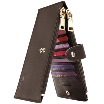 Travelambo RFID Wallet Women Large Size Bifold Multi Card Wallet Case with Zipper Pocke Credit Card Holder for Women