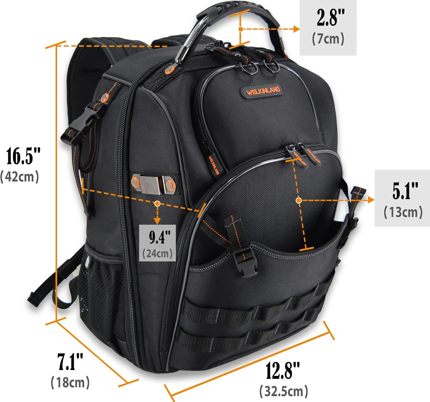 WELKINLAND 66-Taschen-Rucksack-Werkzeugtasche, robuster Werkzeugrucksack, Elektriker-Rucksack, Baustellen-Rucksack, Werkzeugrucksack für Männer, Werkzeugrucksack für Elektriker, Werkzeugrucksack für den Bau 