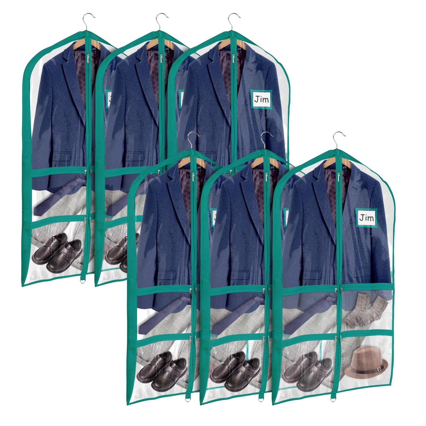 Univivi Clear PVC Dance Costume Bags (3 Pack) Garment Bag 40 Inch for Dance Competitions, with 4 Medium Clear Zipper Pockets and 1 Large Back Zippered Pocket [Upgraded Version]