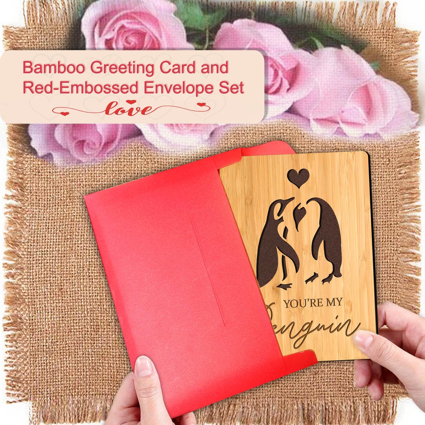 Cartes de vœux en bois de bambou faites à la main avec des cœurs Amour pour femme mari petite amie elle lui amis anniversaire mariage utilisation durable 