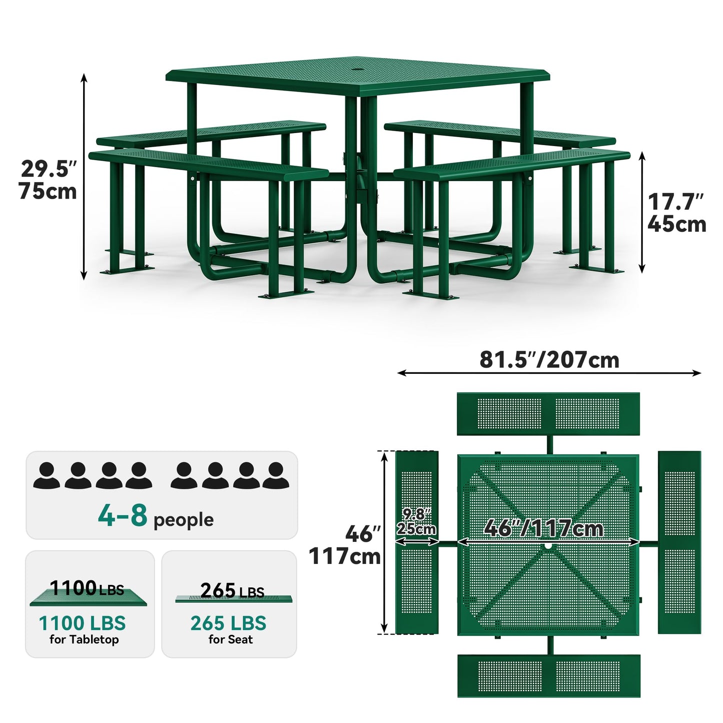 YITAHOME Picknicktisch für draußen, 1,80 m, mit holzähnlicher Tischplatte, stabilem Stahlrahmen und Schirmöffnung, robuster Picknicktisch, ideal für Garten, Terrasse, Rasenpartys, Hellbraun 