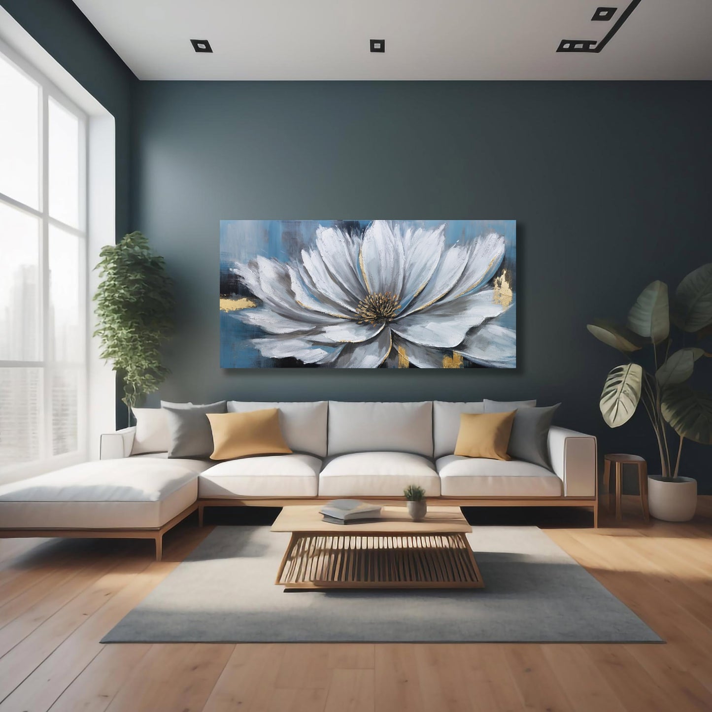 Yuaxker Flower Wall Art White and Gold Floral Canvas Painting Modern Art Wall Decor Botanical Artwork for Living Room Bedroom Dining Room Office Home Decor 20x40 inch