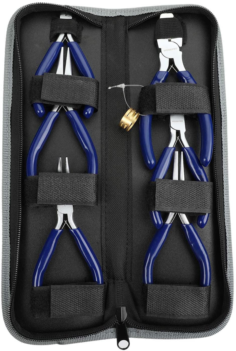 Ensemble de pinces de bijoutier 7 pièces WORKPRO, kit d'outils de fabrication de bijoux avec pochette de transport facile (bleu) 