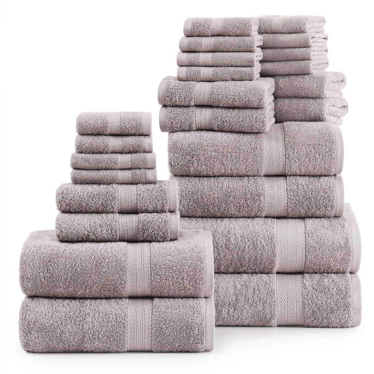 LANE LINEN 24 Piece Bathroom Towels Set - 100% Cotton Bath Towel Sets, 4 Bath Towels Extra Large, 2 Bath Sheets, 6 Hand Towels for Bathroom, 8 Face Wash Cloth, 4 Fingertip Towels - White Towels