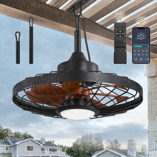 Outdoor Hanging Ceiling Fan with Light – 3CCT, 6-Speed, IP65