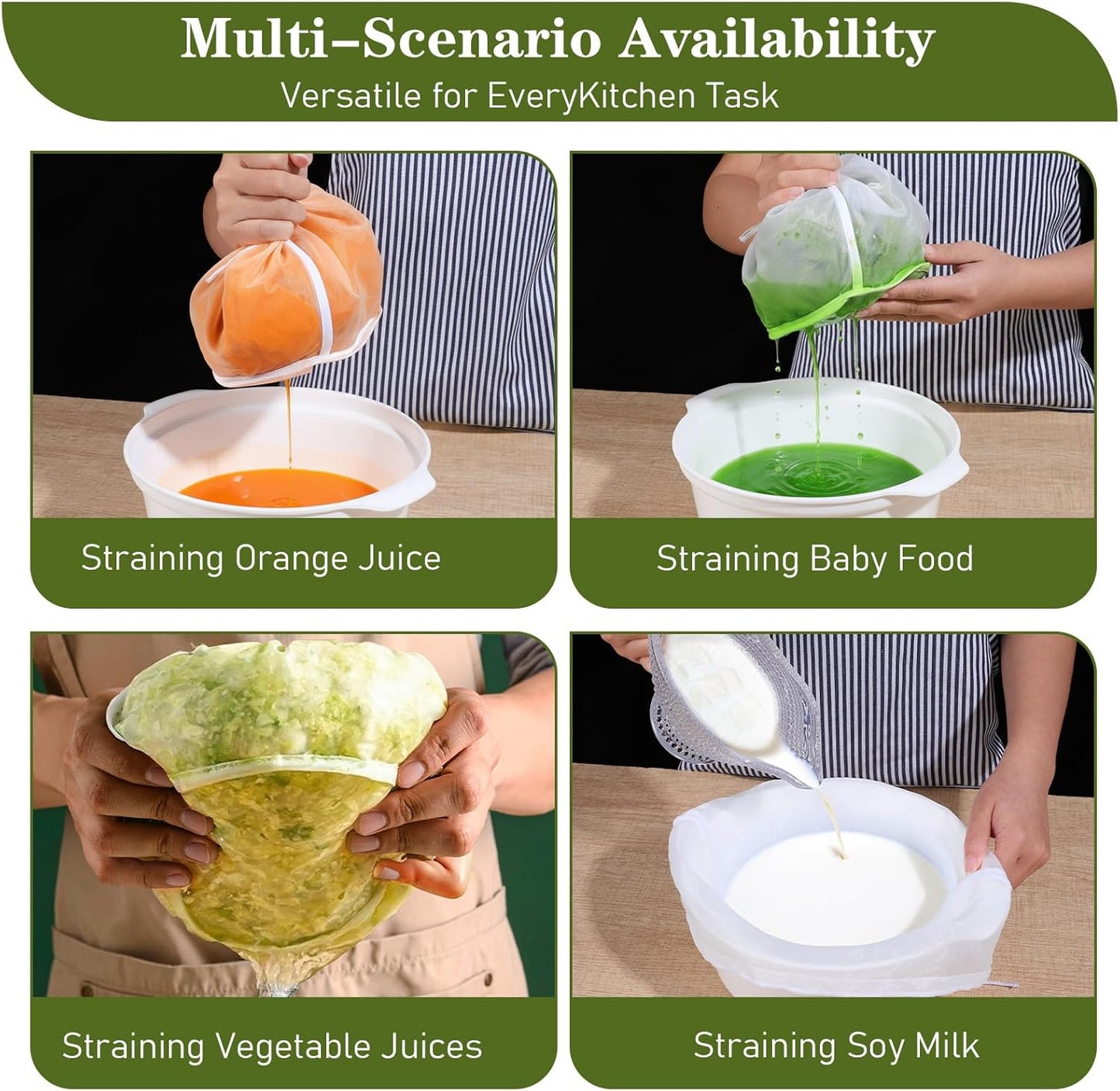 9-Pack Reusable Cheesecloth Nut Milk Bags, Organic Cotton Fine Mesh Food Strainers