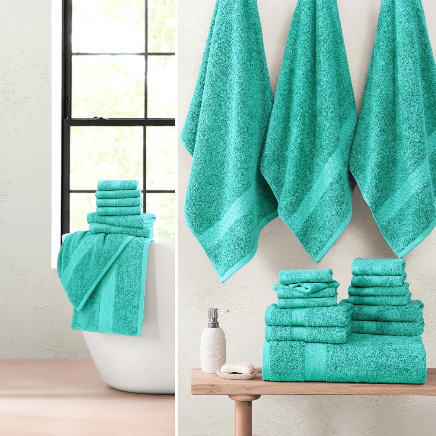 LANE LINEN 24 Piece Bathroom Towels Set - 100% Cotton Bath Towel Sets, 4 Bath Towels Extra Large, 2 Bath Sheets, 6 Hand Towels for Bathroom, 8 Face Wash Cloth, 4 Fingertip Towels - White Towels