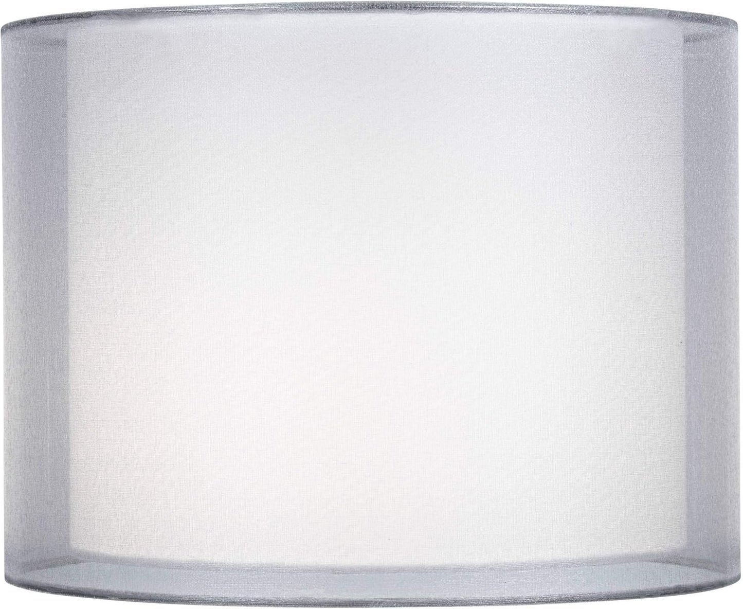 Silver and White Double Sheer Small Drum Lamp Shade 12" Top x 12" Bottom x 9" High (Spider) Replacement with Harp and Finial - Springcrest