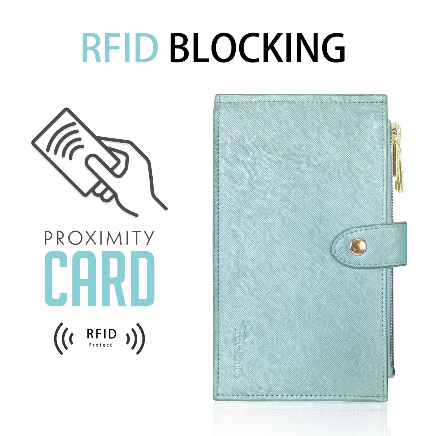 Travelambo RFID Wallet Women Large Size Bifold Multi Card Wallet Case with Zipper Pocke Credit Card Holder for Women