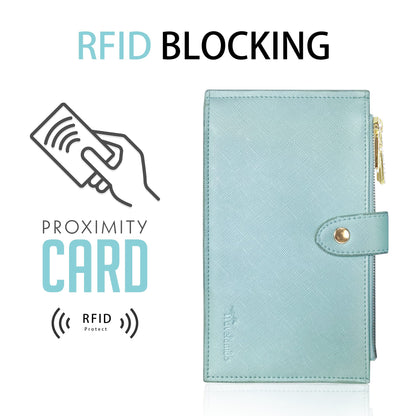 Travelambo RFID Wallet Women Large Size Bifold Multi Card Wallet Case with Zipper Pocke Credit Card Holder for Women