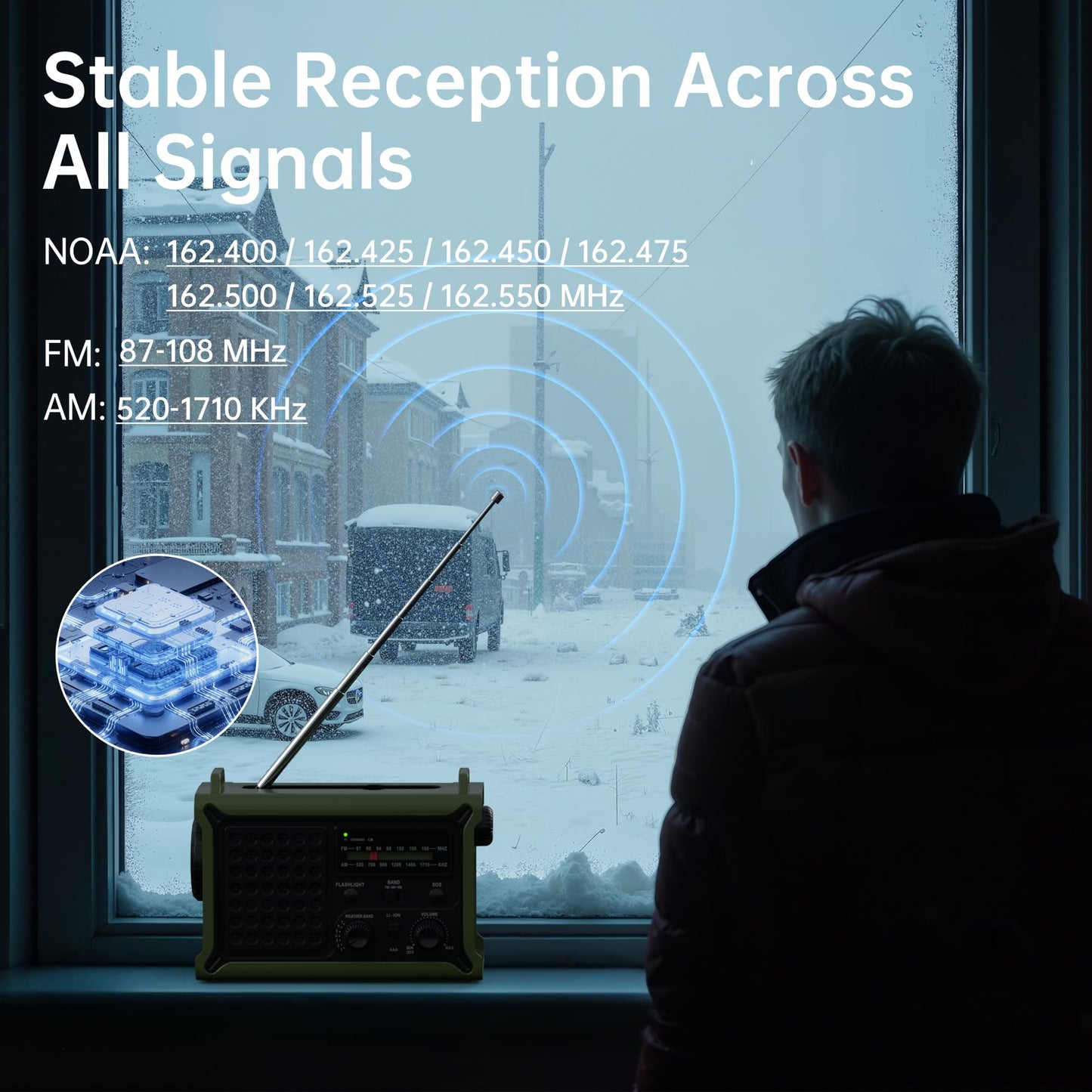 Solar Radio Emergency Hand Crank 12000mAh with Clear Signal, AM FM NOAA Weather Radio Battery Operated with 2-Mode LED Flashlight Cell Phone Charger Dual Outputs SOS