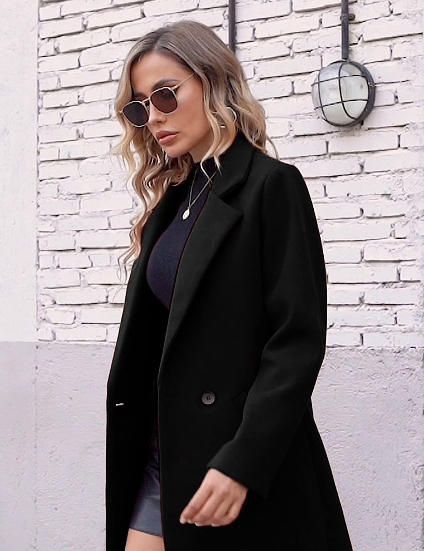 Hooever Women's Winter Wool Coat Casual Notch Lapel Single-Breasted Peacoat