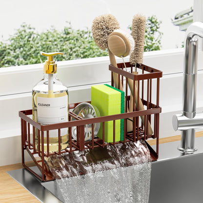 Kitchen Sink Caddy Organzier with High Brush Holder, Sponge Holder for Sink, 304 Rustproof Stainless, Kitchen Countertop Soap Dispenser Organizer, Kitchen Decor and Accessories
