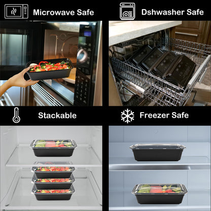 Prep Food Storage Containers with Lids – Reusable BPA-Free Lunch Bento Boxes, Stackable, Microwave, Dishwasher & Freezer Safe