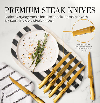 Copper Knife Set with Block - 14 PC Self Sharpening Knife Block Set
