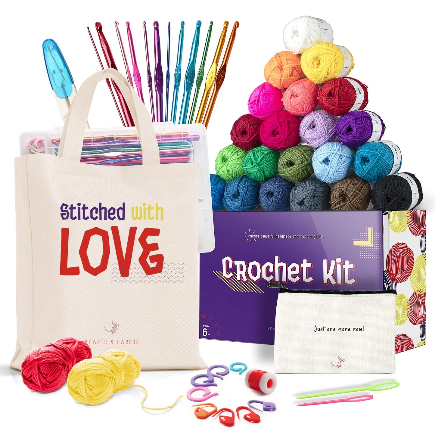 Crochet Kit for Beginners Adults and Kids, Knitting & Crochet Supplies Includes 1500 Yards Assorted Yarn