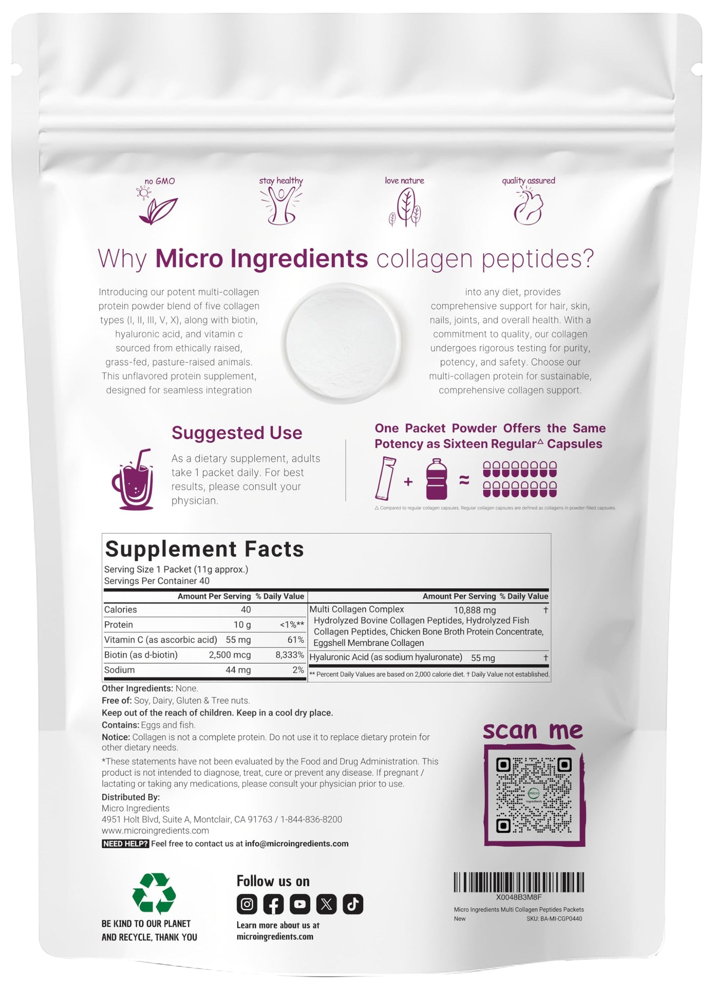 Multi Collagen Protein Powder, 2lbs – Hydrolyzed Collagen Peptides | Type I,II,III,V,X with Biotin 10000mcg, Hyaluronic Acid, Vitamin C – Unflavored – Keto & Paleo Friendly, Easy Dissolve, Non-GMO