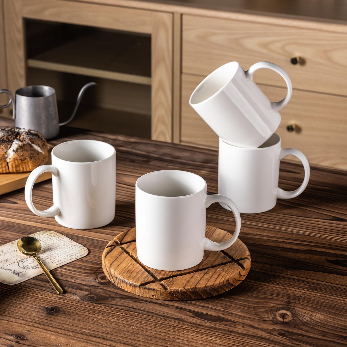 Lot de 6 tasses à café AmorArc 12 oz blanc cassé, tasses à café en céramique avec grande poignée pour homme, femme, ensemble de tasses à café légères pour latte/cappuccino/cacao/lait, lavables au lave-vaisselle et au micro-ondes, 6 pièces 