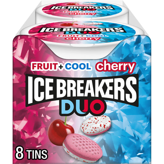 Boîtes de bonbons à la menthe sans sucre Ice Breakers Duo Fruit Plus Cool Cherry, 1,3 oz (8 unités) 