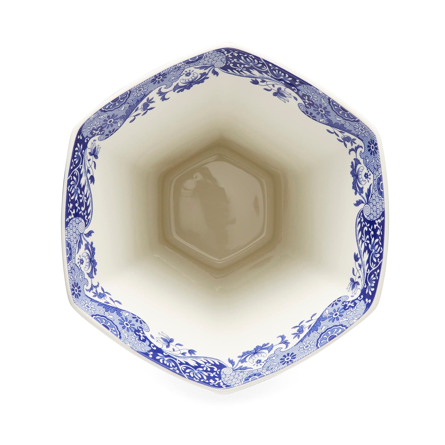 Vase hexagonal de la collection italienne bleue Portmeirion | 10,5 pouces de hauteur | Centre de table décoratif pour la maison, le salon et la cheminée | Bleu et blanc | Fabriqué en porcelaine 