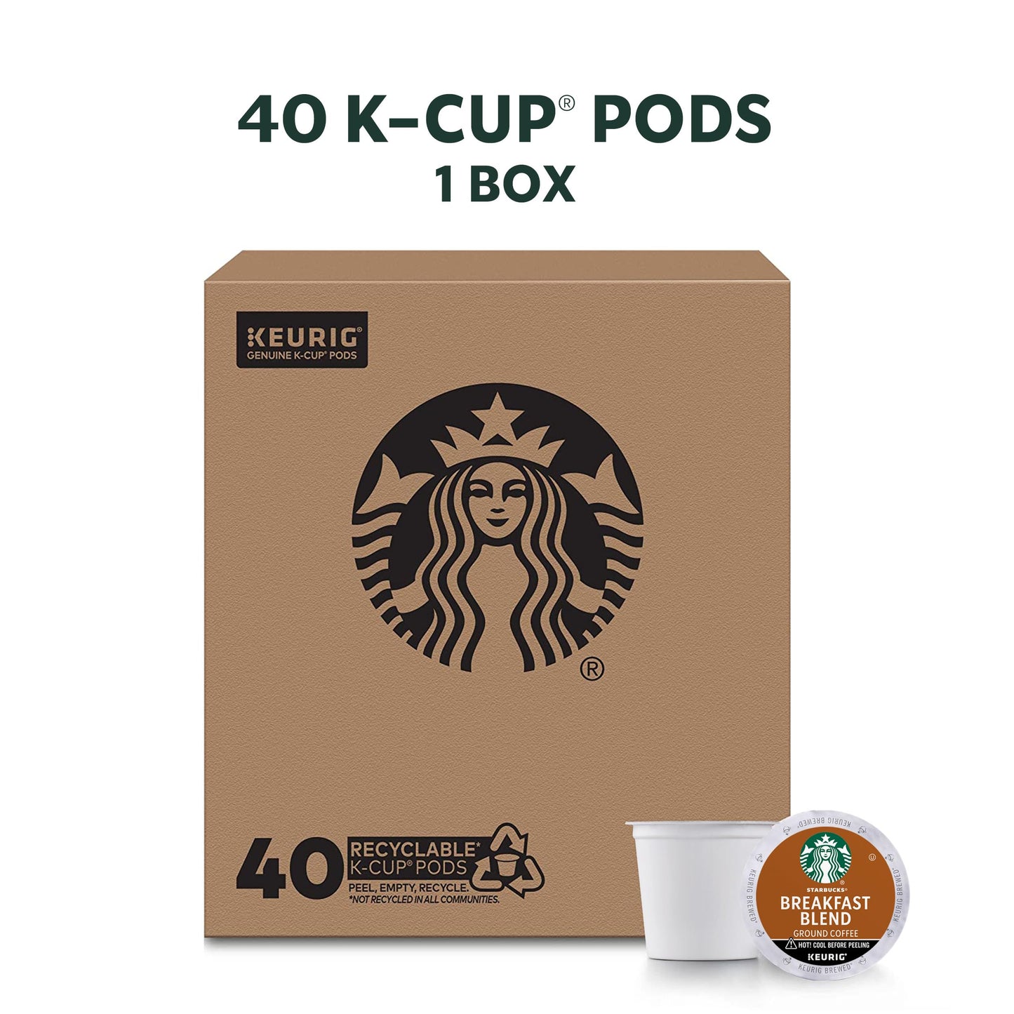 Capsules de café Starbucks K-Cup, pack de variétés de café naturellement aromatisé pour les cafetières Keurig, 100 % arabica, 1 boîte (40 capsules) 