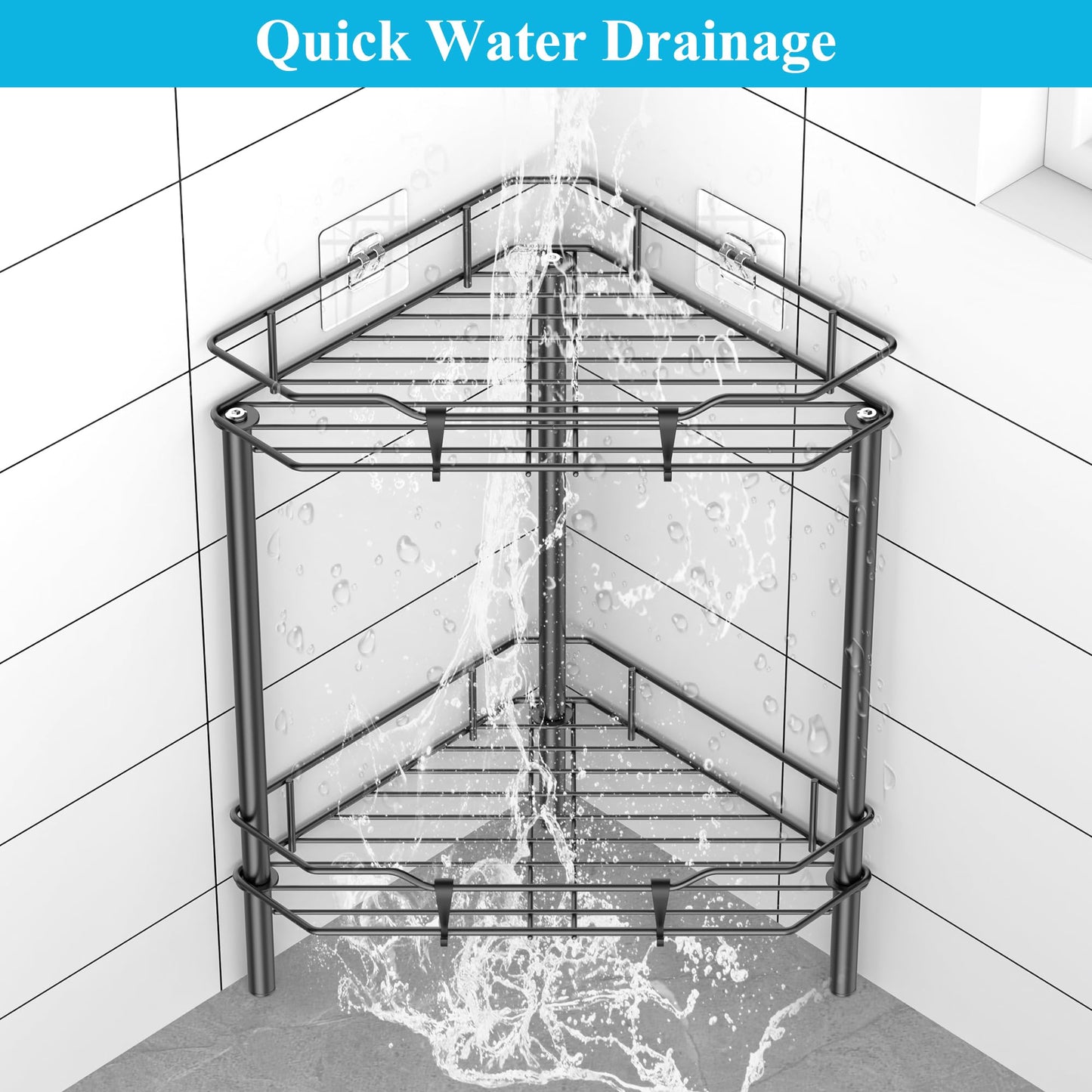 4 Tier Floor Standing Corner Shower Caddy Organizer Shelf with Hooks