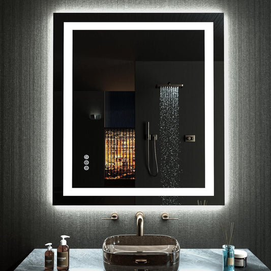 LOAAO 40"X32" LED Bathroom Mirror with Lights, Anti-Fog, Dimmable, RGB Backlit + Front Lighted, Bathroom Vanity Mirror for Wall, Memory Function, Colorful Multiple Light Modes